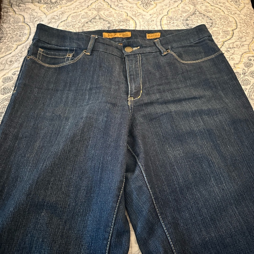 Seven7 Blue Straight Leg Jeans with Gold Stitching